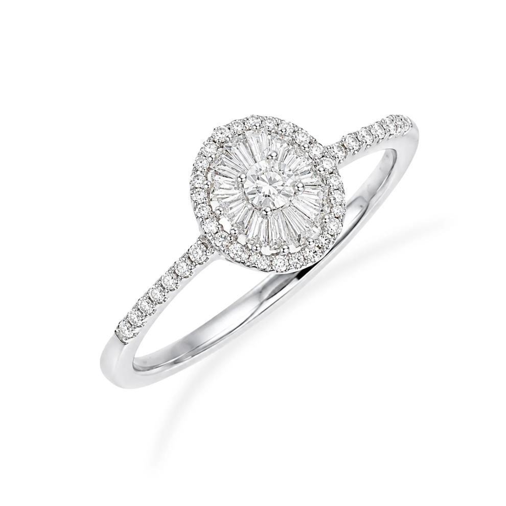 Round and Baguette Diamond Halo Promise Ring in Sterling Silver (1/3 ct. tw.) – Image 4 of 4