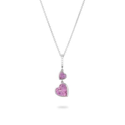 Lab-Created Pink Sapphire & Diamond Accent Two-Heart Drop Pendant Necklace in Sterling Silver
