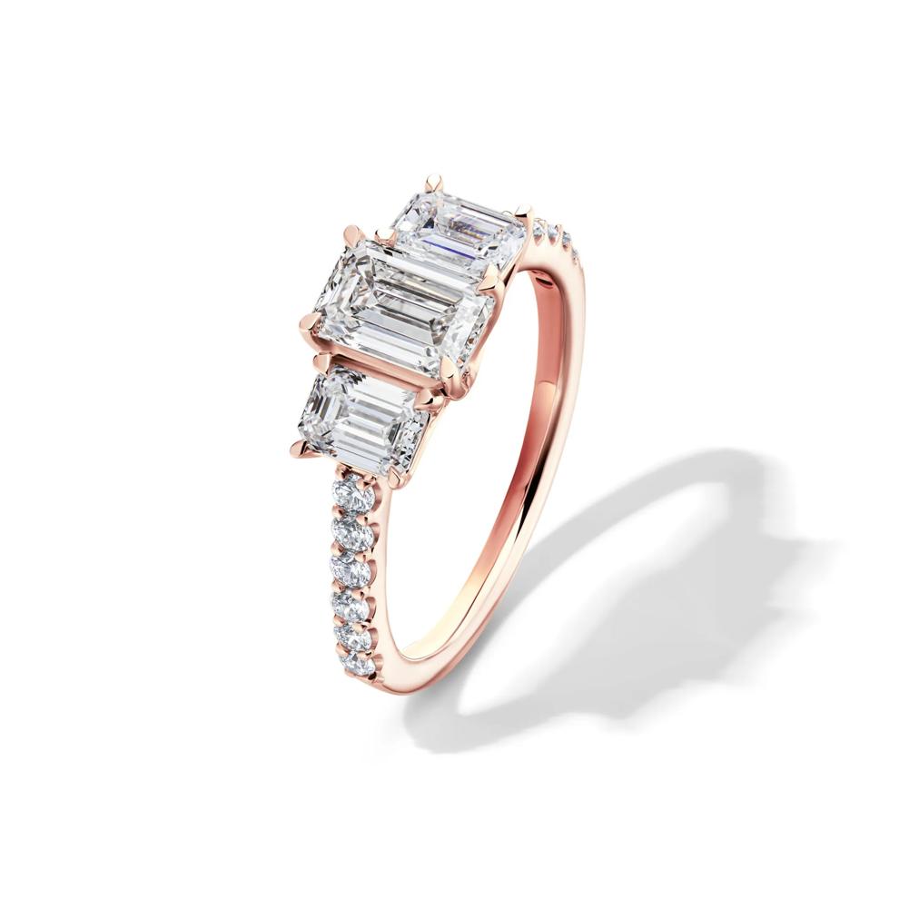 Lab Grown Diamond Emerald-Cut Three Stone Ring in 14K Rose Gold (2 ct. tw.) – Image 4 of 4