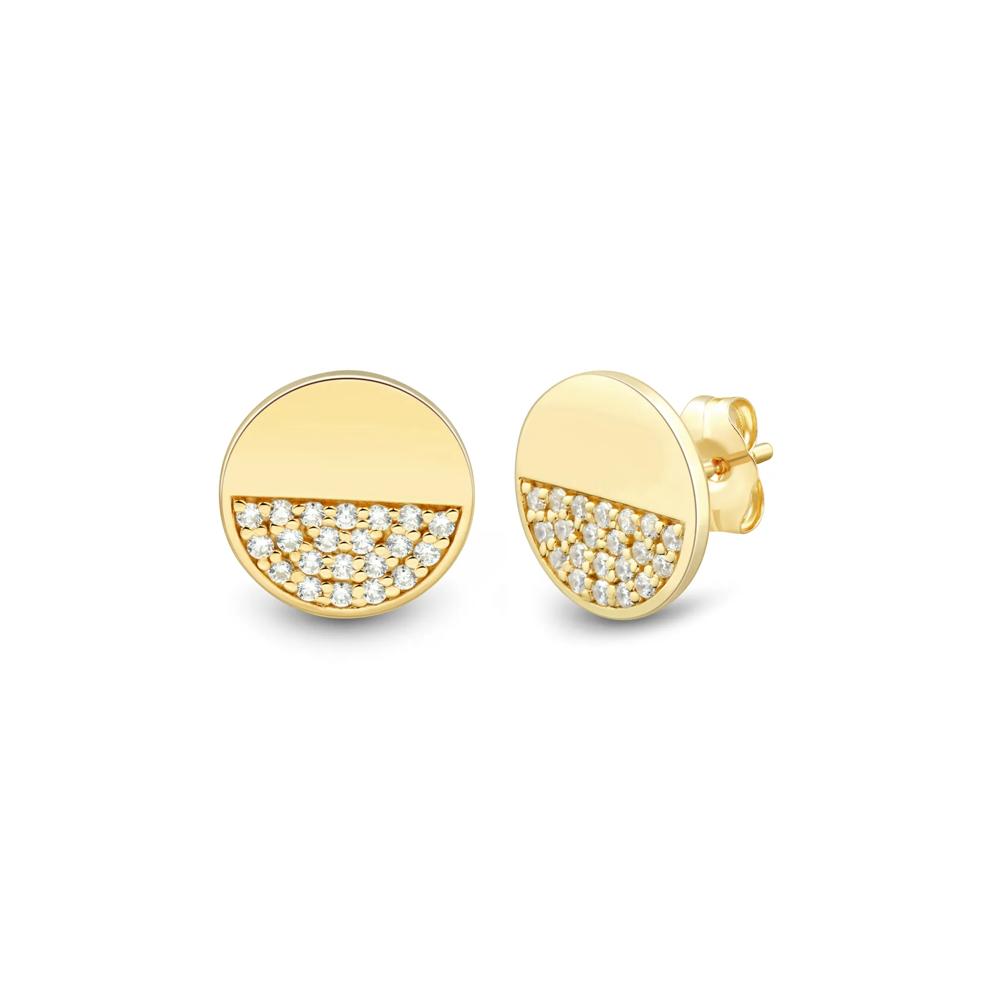 Lab Grown Diamond Pav&eacute; Disc Studs in Vermeil – Image 1 of 2