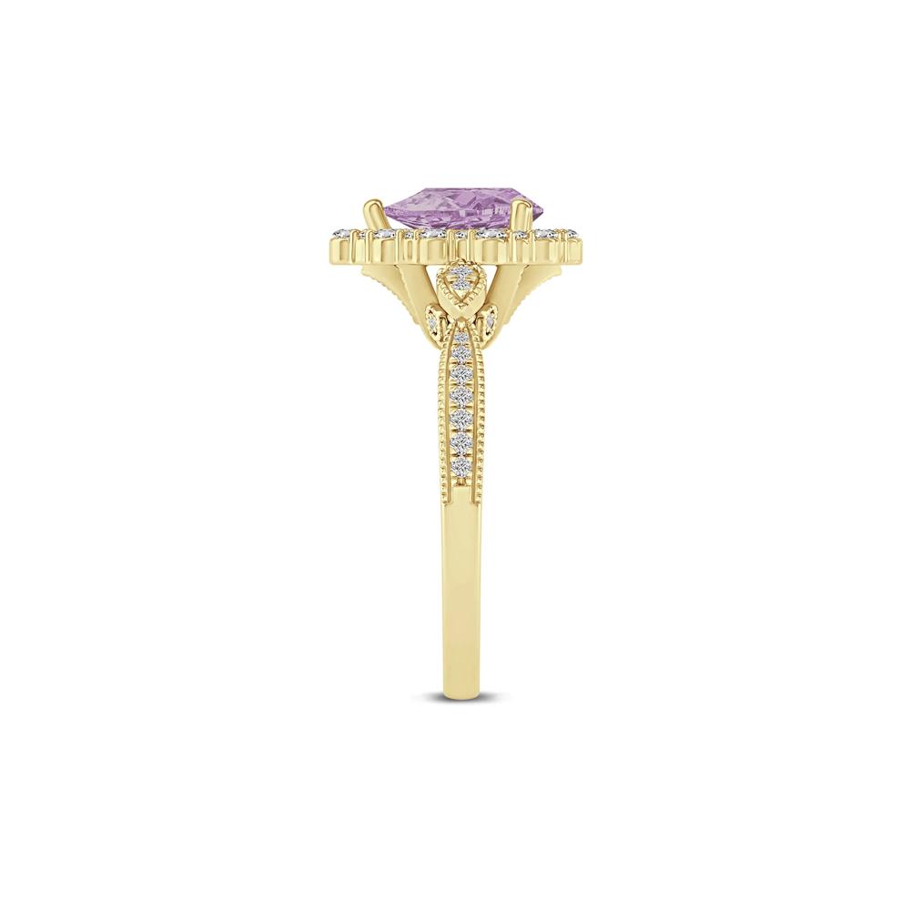 Pear-Shaped Rose De France Amethyst &amp; Diamond Engagement Ring in 14K Yellow Gold (1/3 ct. tw.) – Image 2 of 3