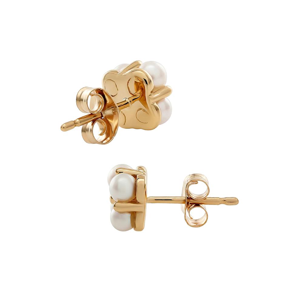 Freshwater Cultured Pearl Clover Stud Earrings in 10K Yellow Gold – Image 2 of 2