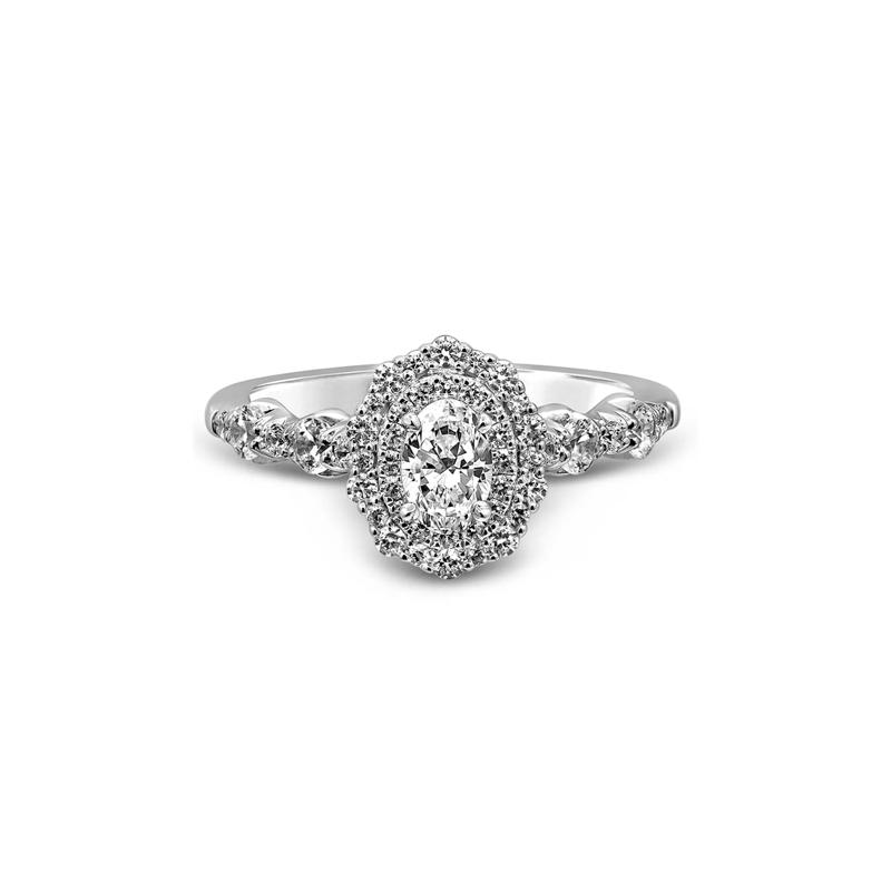 Oval Diamond Engagement Ring with Scalloped Band in 14K White Gold &#40;1 ct. tw.&#41; – Image 1 of 3
