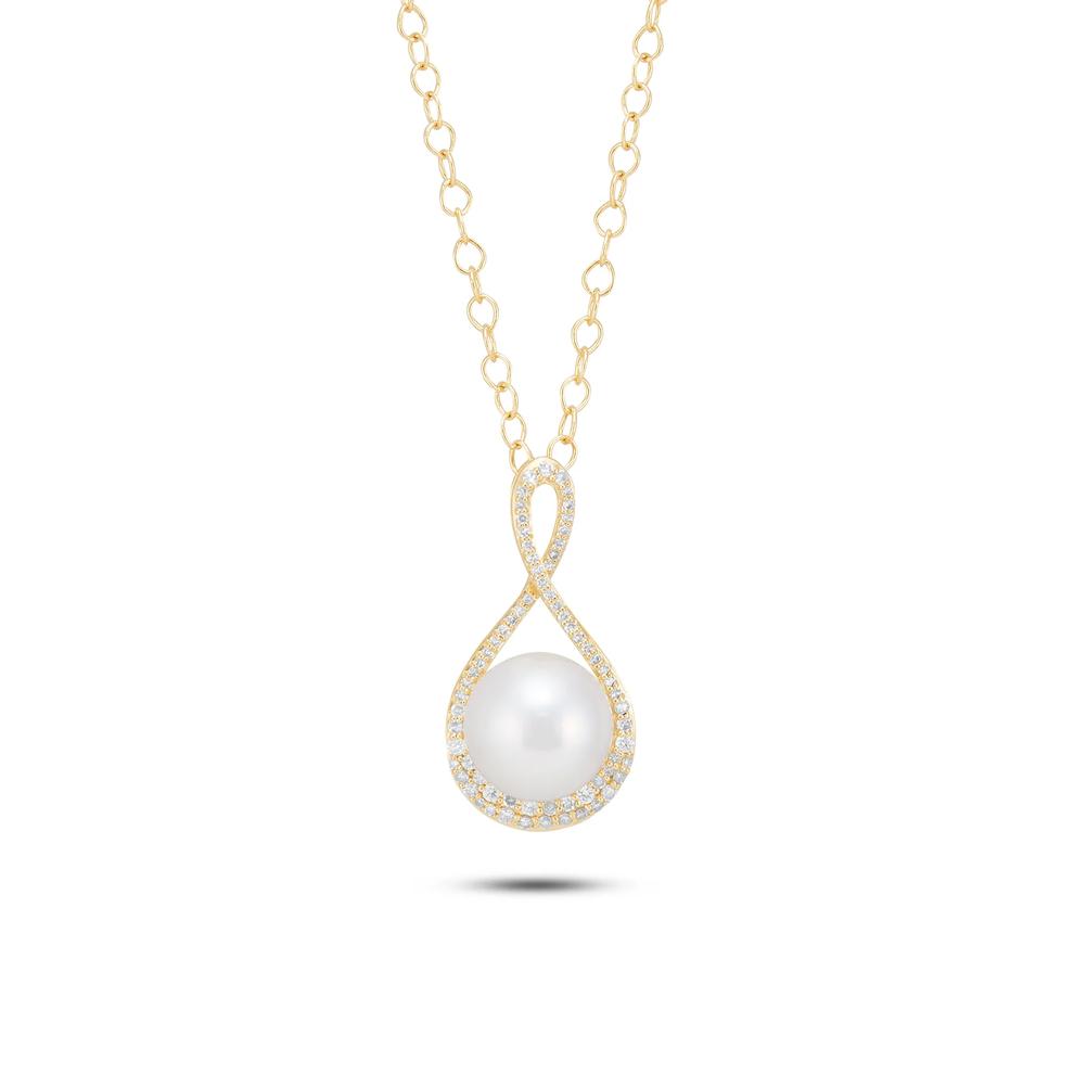 Freshwater Cultured Pearl &amp; Diamond Drop Pendant Necklace in 14K Yellow Gold (1/3 ct. tw.) – Image 1 of 4