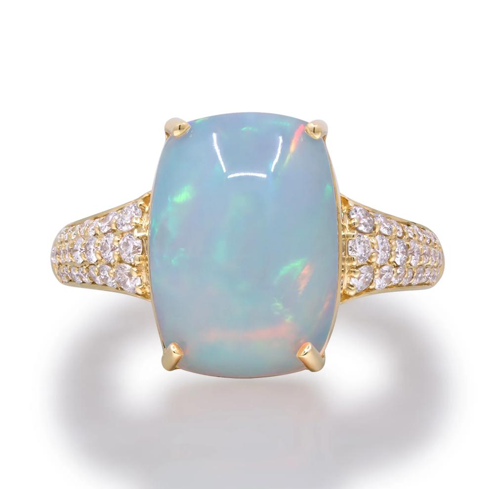 Ethiopian Opal Cabochon &amp; Diamond Thick Band Ring in 10K Yellow Gold (3/8 ct. tw.) – Image 1 of 5