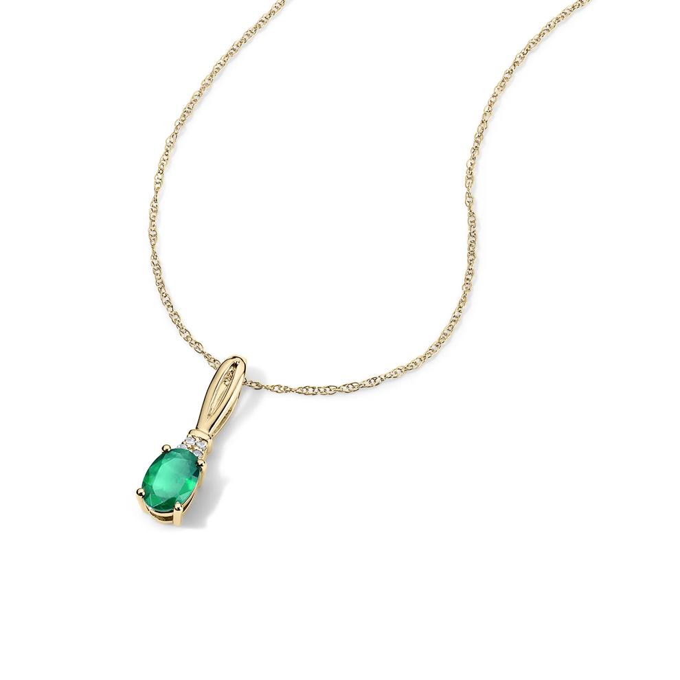 Oval Emerald &amp; Diamond Accent Pendant Necklace in 10K Yellow Gold – Image 4 of 4