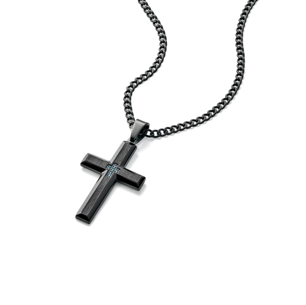 Men's Blue Diamond Cross Pendant in Stainless Steel – Image 4 of 4