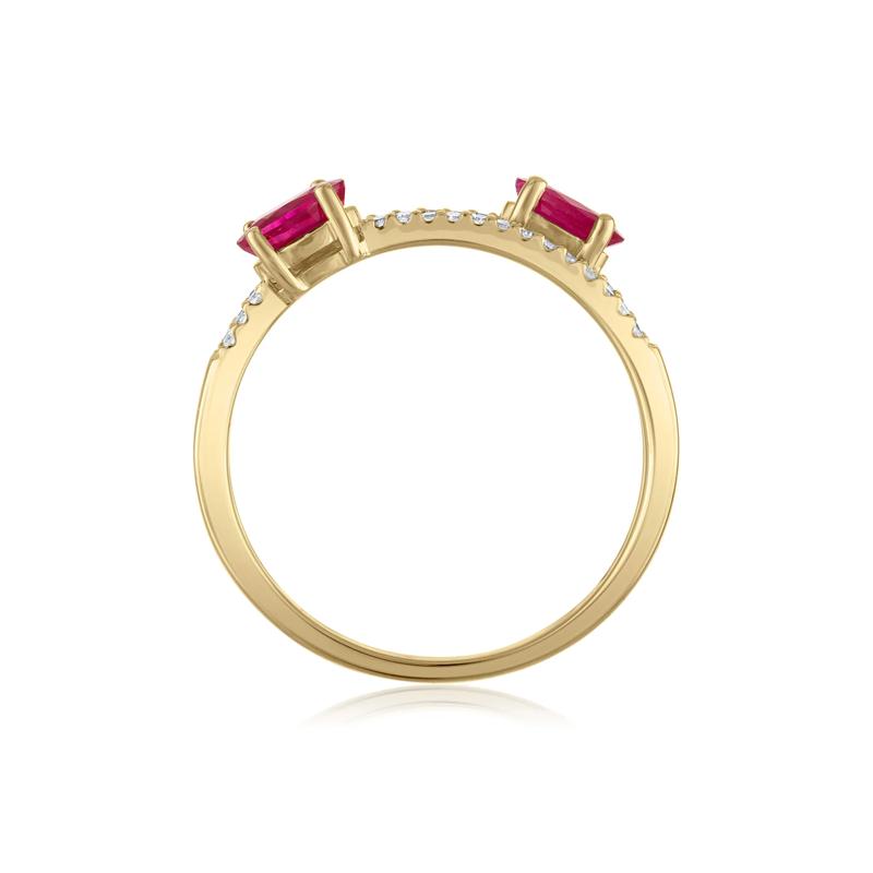 Diamond and Ruby Double Row Band in 10K Yellow Gold &#40;1/10 ct. tw.&#41; – Image 2 of 3