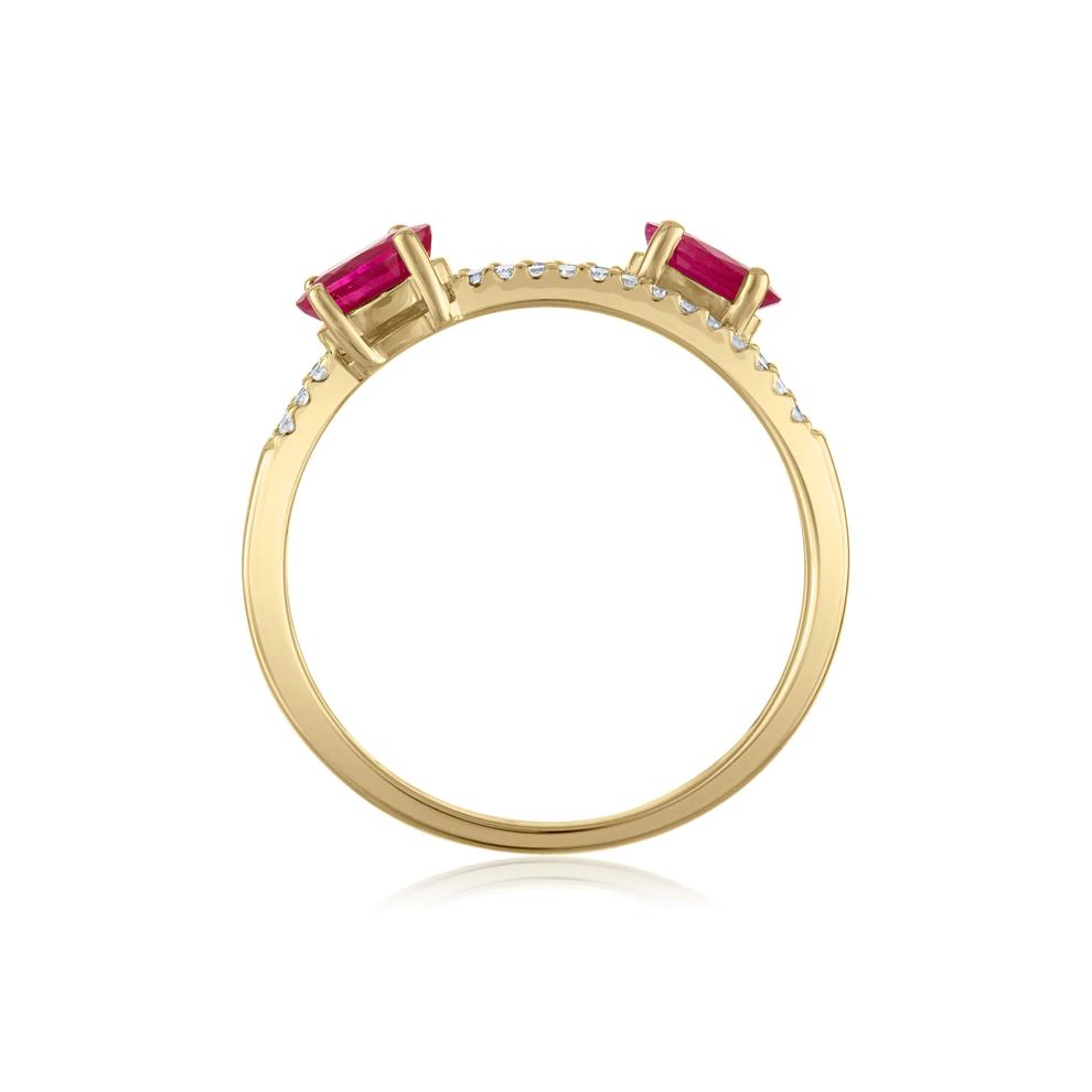 Diamond and Ruby Double Row Band in 10K Yellow Gold (1/10 ct. tw.) – Image 2 of 3