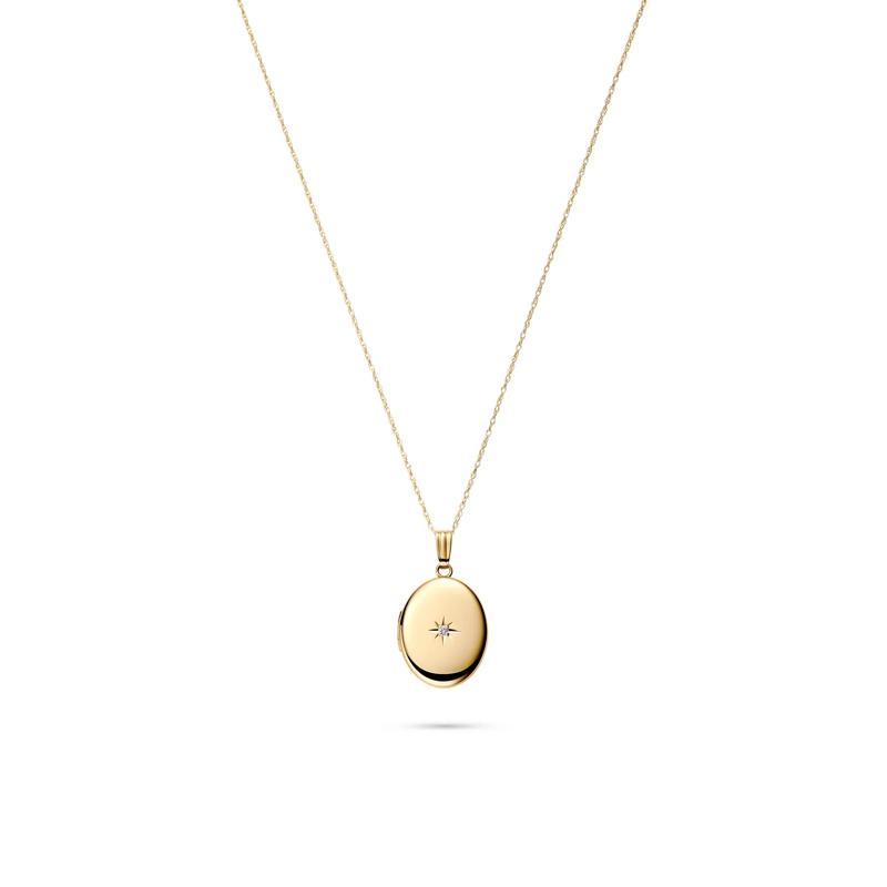 Diamond Oval Locket in 14K Yellow Gold – Image 1 of 5