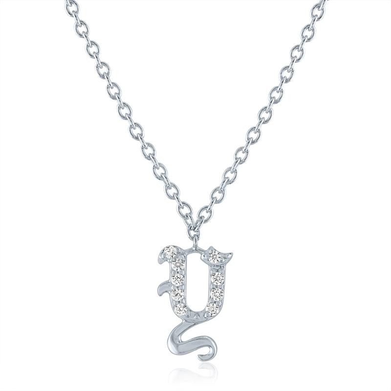 Diamond Accent Gothic Script Y Initial Pendant in Sterling Silver  – Image 1 of 3
