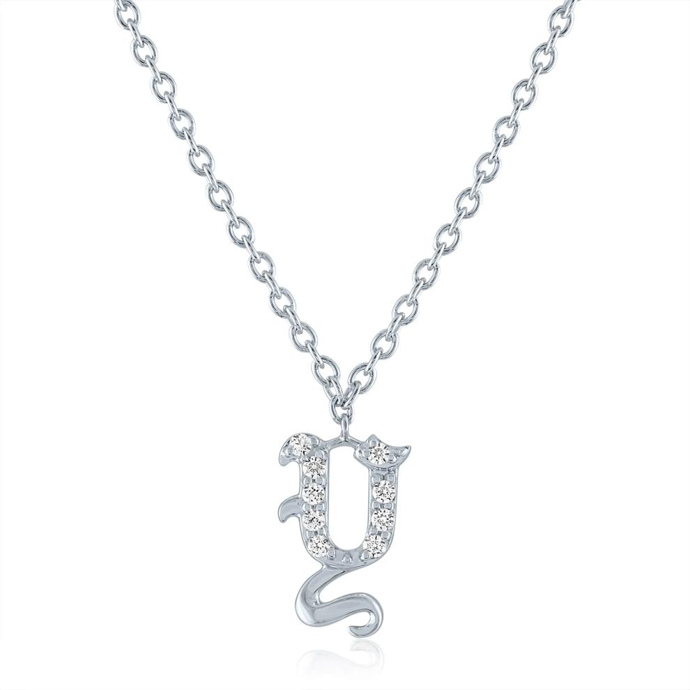 Diamond Accent Gothic Script Y Initial Pendant in Sterling Silver  – Image 1 of 3