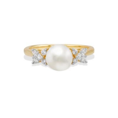 Freshwater Cultured Pearl & Diamond Ring in 10K Yellow Gold (1/4 ct. tw.)
