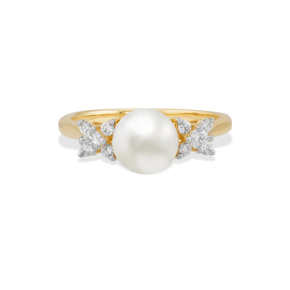 Freshwater Cultured Pearl &amp; Diamond Ring in 10K Yellow Gold (1/4 ct. tw.) – Image 1 of 4