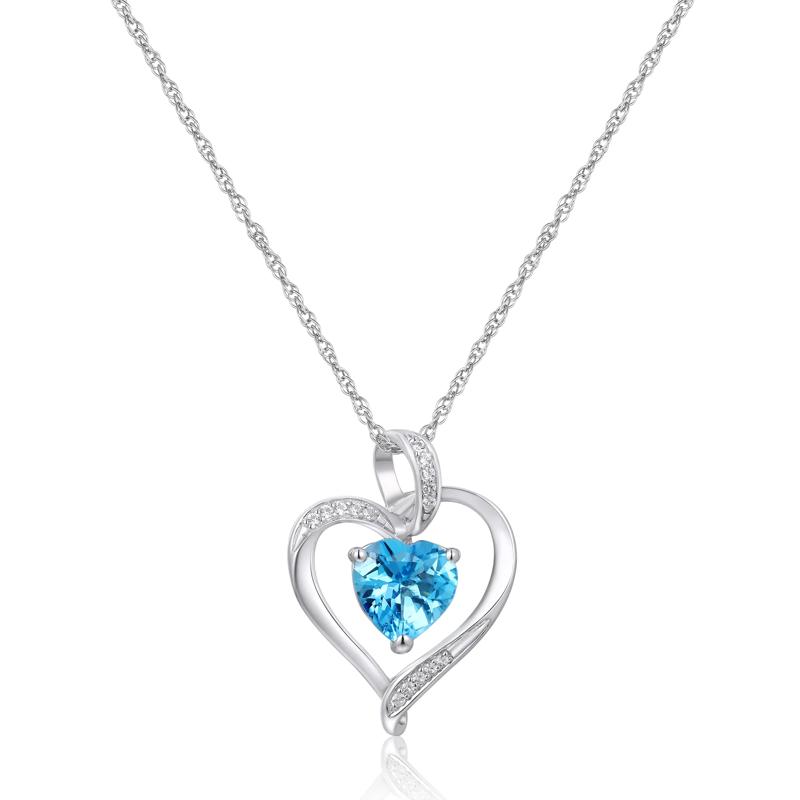 Blue Topaz &amp; Lab-Created White Sapphire Heart Pendant in Sterling Silver – Image 1 of 3