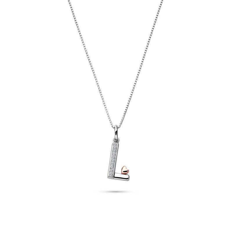 Diamond Accent Initial L Pendant in Sterling Silver and 14K Rose Gold – Image 1 of 3