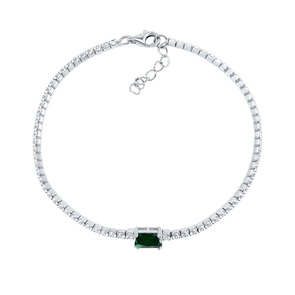 Lab-Created Emerald and White Sapphire Bracelet in Sterling Silver – Image 2 of 2