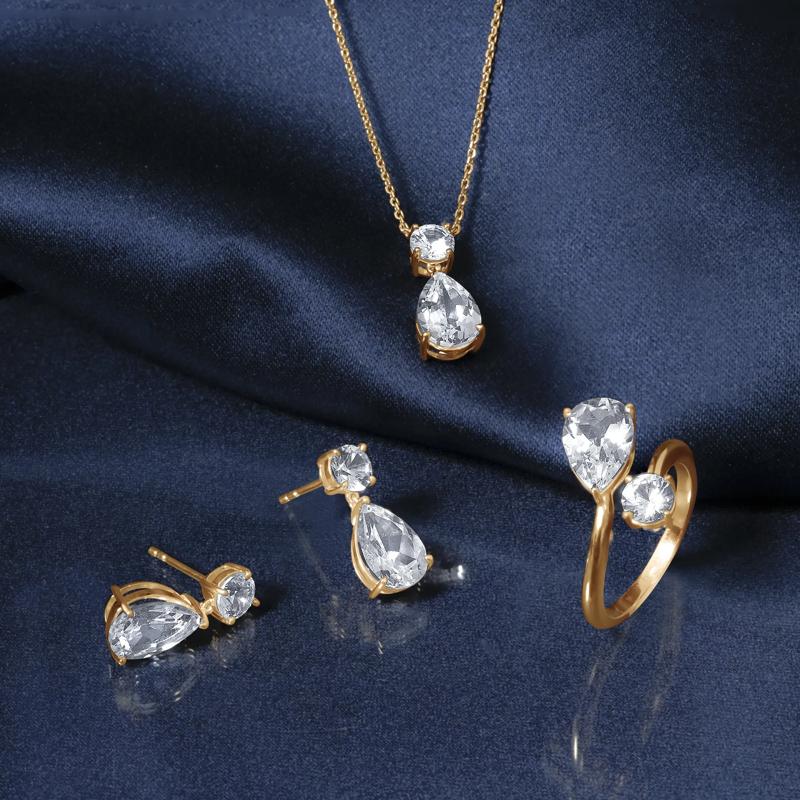 Lab-Created White Sapphire Pear Drop Earrings in Vermeil – Image 6 of 6