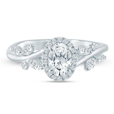 Diamond Oval Center Halo Engagement Ring in 14K White Gold (3/4 ct. tw.)