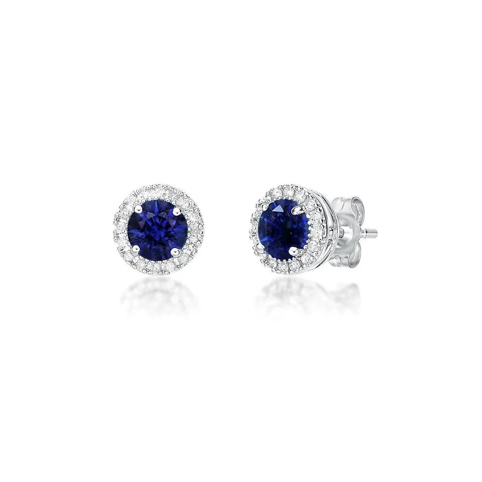 Lab Created Sapphire &amp; 1/7 ct. tw. Diamond Earrings in Sterling Silver – Image 1 of 1