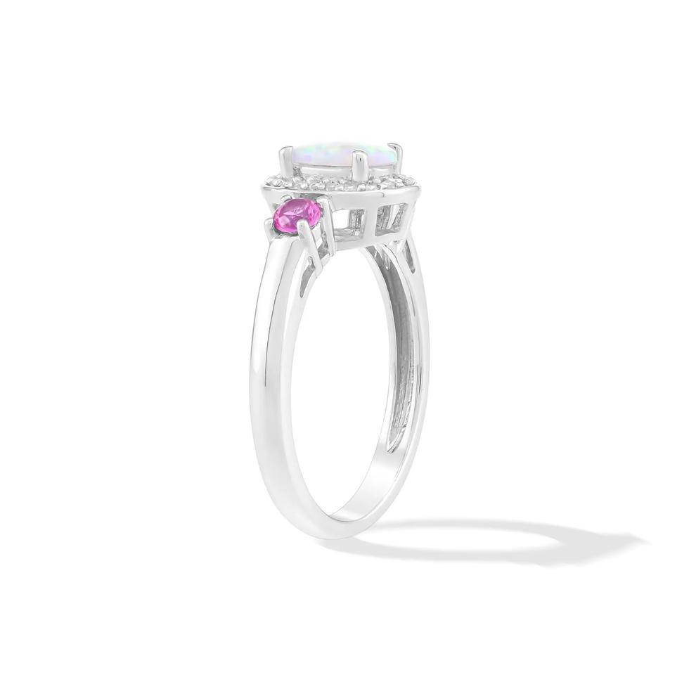 Lab-Created Opal &amp; Lab-Created Pink &amp; White Sapphire Ring in Sterling Silver – Image 3 of 4