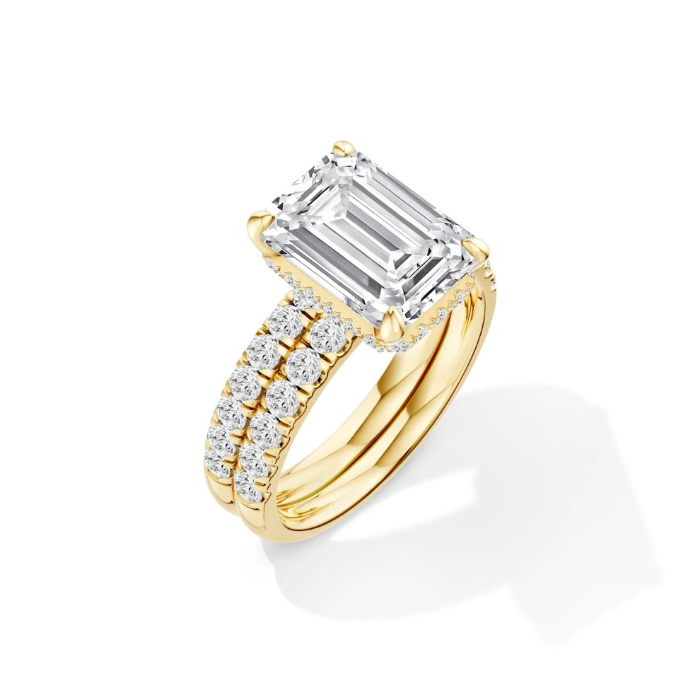 Lab Grown Diamond Emerald-Cut Bridal Set in 14K Yellow Gold (5 ct. tw.) – Image 2 of 6