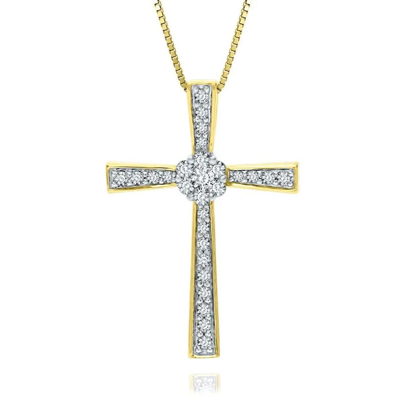1/5 ct. tw. Diamond Cross Pendant in 10K Yellow Gold – Image 1 of 2