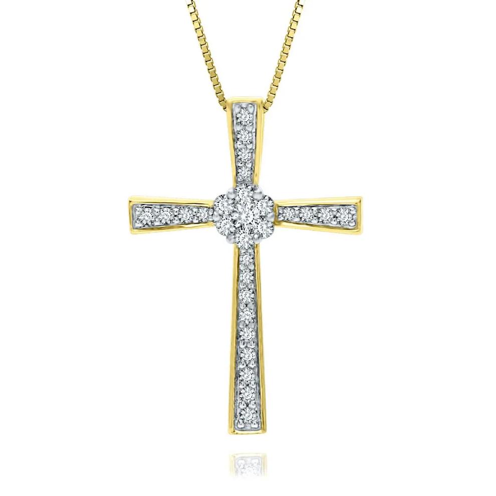 1/5 ct. tw. Diamond Cross Pendant in 10K Yellow Gold – Image 1 of 2