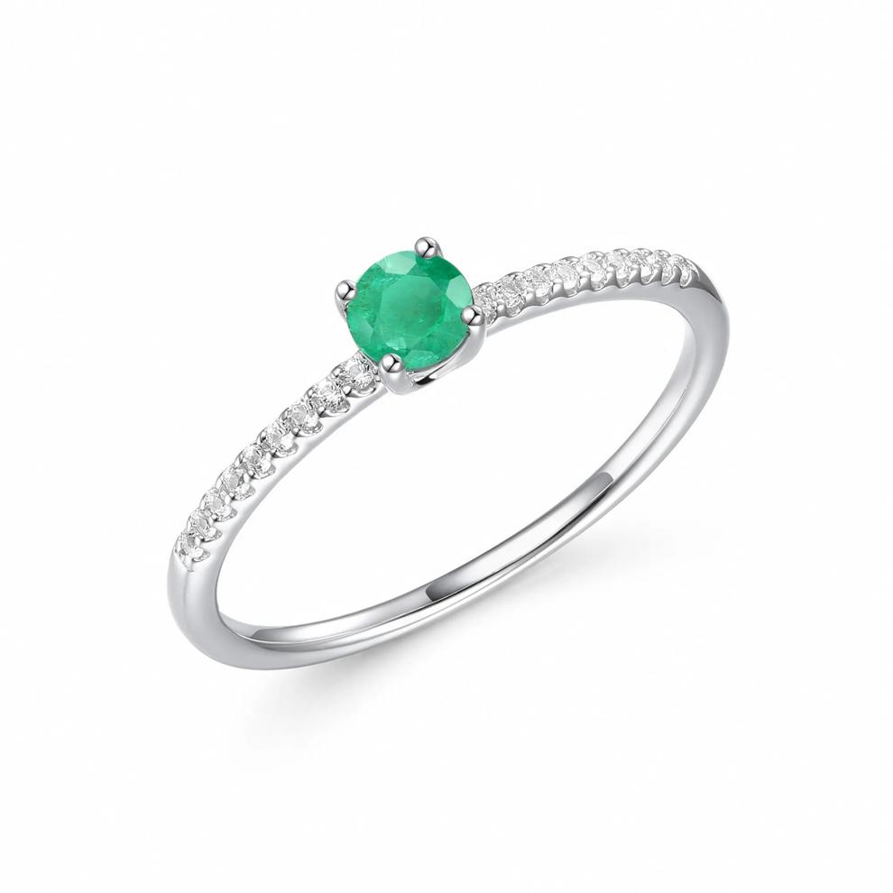 Emerald &amp; Diamond Ring in Sterling Silver (1/10 ct. tw.) – Image 4 of 4