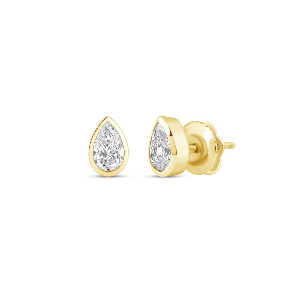 Lab Grown Diamond Bezel-Set Pear-Shaped Solitaire Stud Earrings in 14K Yellow Gold (1/2 ct. tw.) – Image 1 of 3