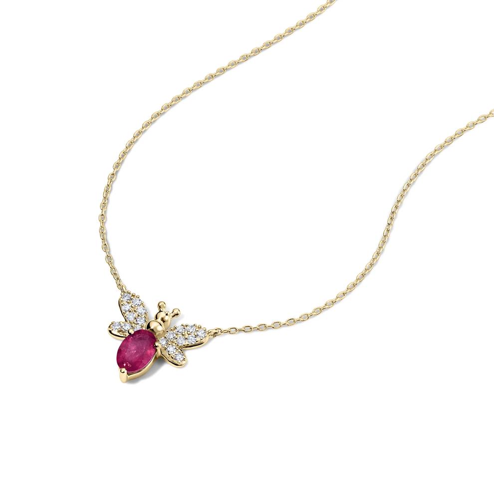 Ruby &amp; Diamond Bumblebee Pendant Necklace in 10K Yellow Gold (1/8 ct. tw.) – Image 4 of 4