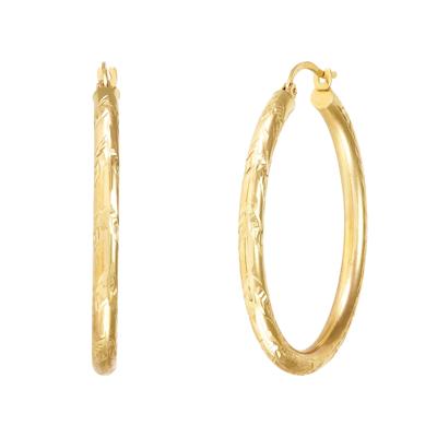 Polished Chevron-Cut Tube Hoop Earrings in 10K Yellow Gold, 35MM