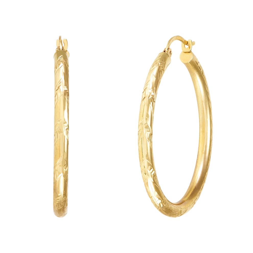 Polished Chevron-Cut Tube Hoop Earrings in 10K Yellow Gold, 35MM – Image 1 of 3