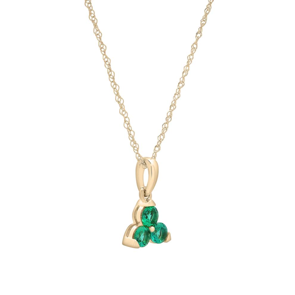 Lab-Created Emerald Three-Stone Triangle Birthstone Pendant in 10K Yellow Gold – Image 4 of 4