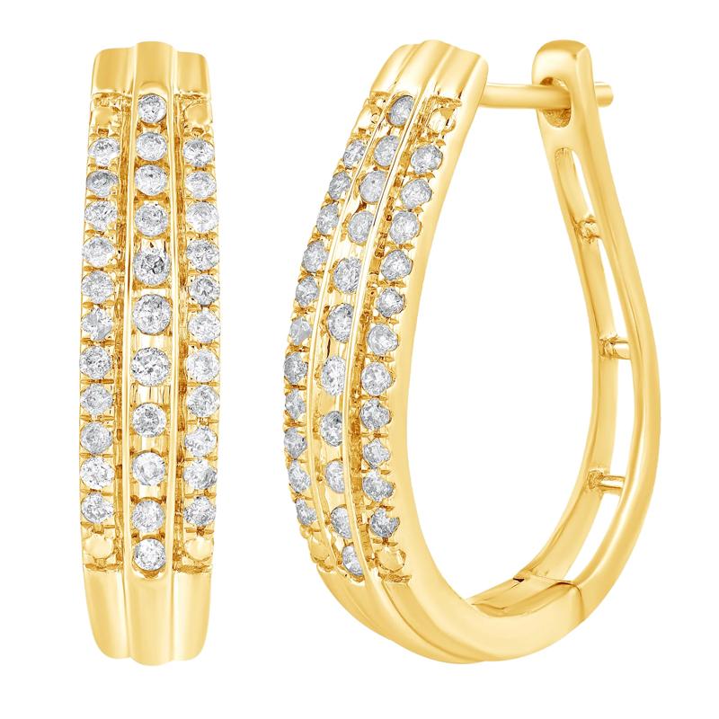 Diamond Multi-Row Hoop Earrings in 10K Yellow Gold (1/2 ct. tw.) – Image 1 of 1