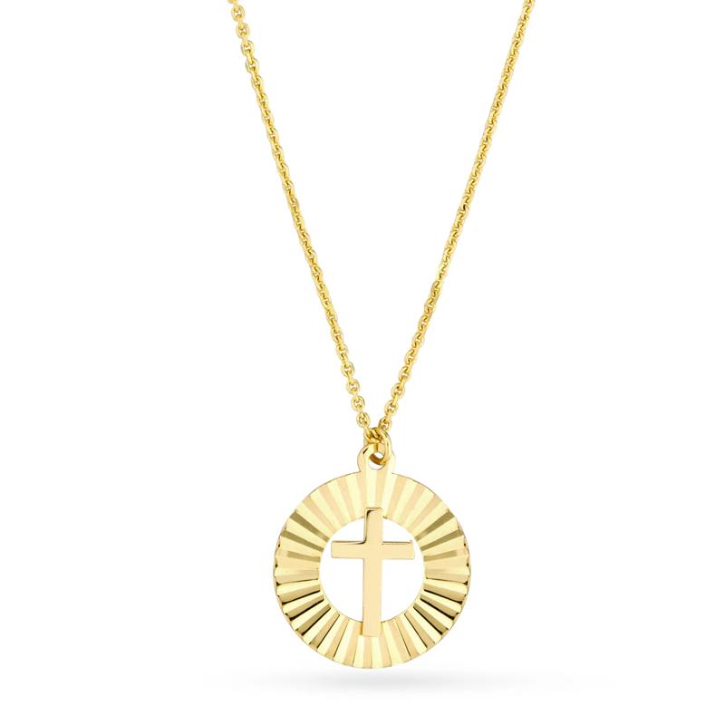 Radiant Cross Necklace in 14K Yellow Gold – Image 1 of 4