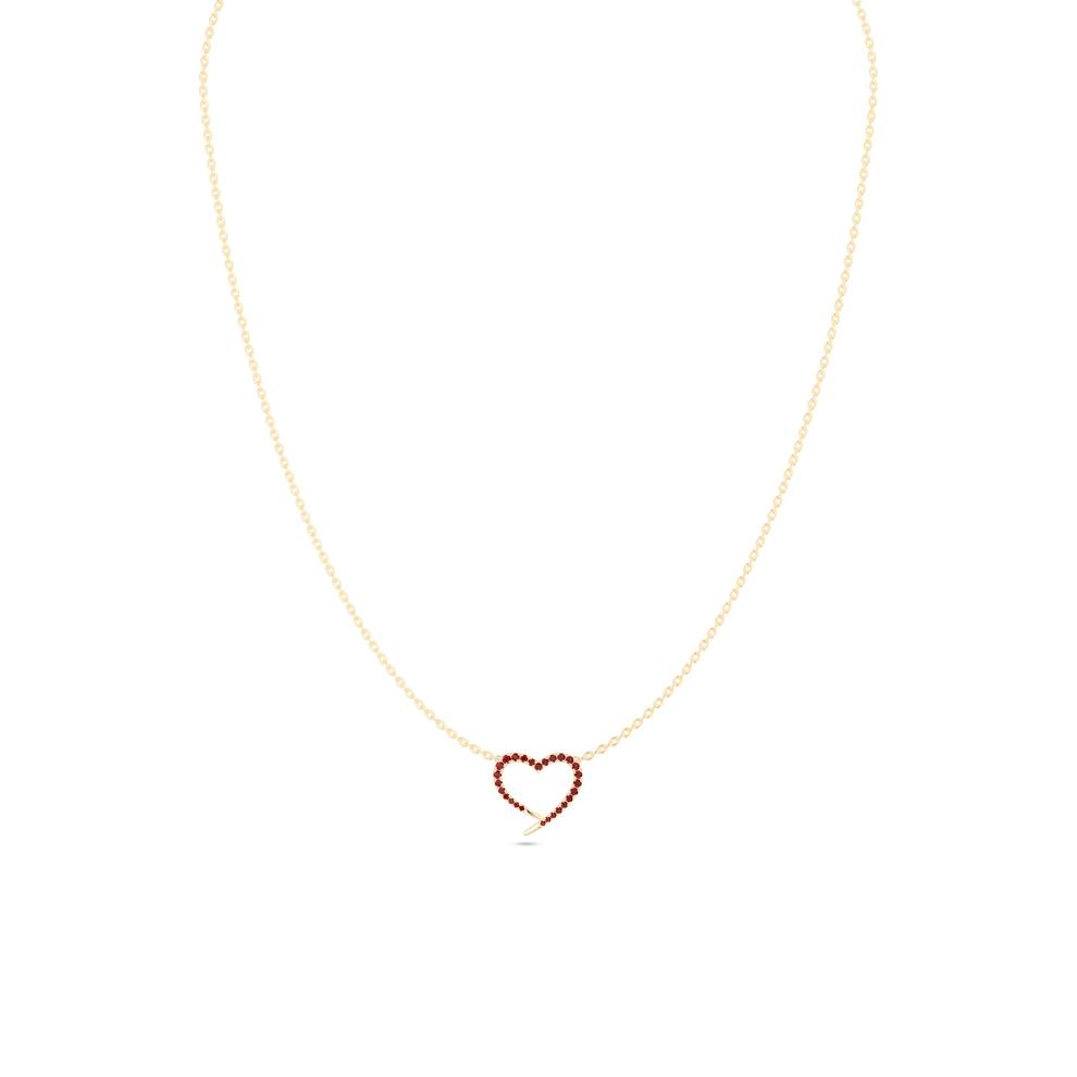 Lab-Created Ruby Heart Pendant Necklace in 10K Yellow Gold – Image 1 of 4
