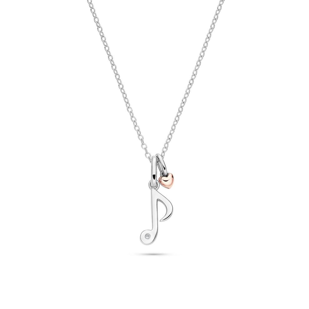 Lab Grown Diamond Accent Music Note Charm Pendant in Sterling Silver &amp; 10K Rose Gold – Image 1 of 5