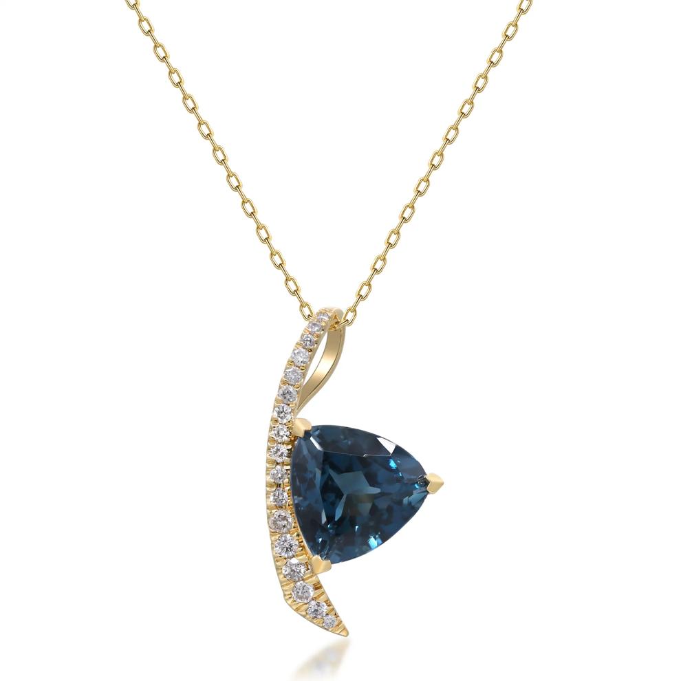 London Blue Topaz and Diamond Pendant in 10K Yellow Gold (1/4 ct. tw.) – Image 1 of 4