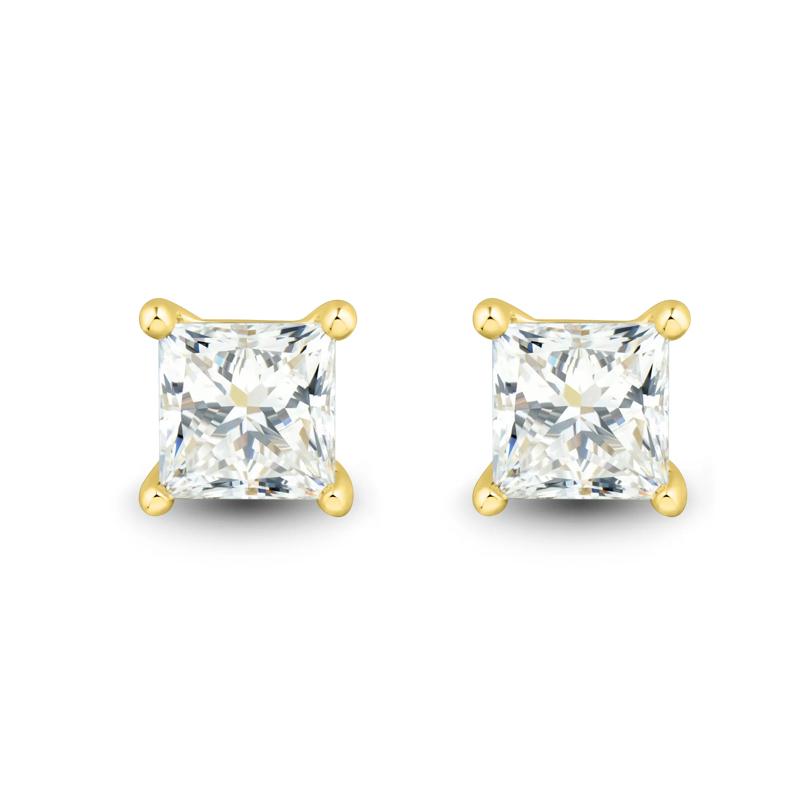 Lab Grown Diamond Stud Earrings with Princess-Cut Solitaires – Image 2 of 3
