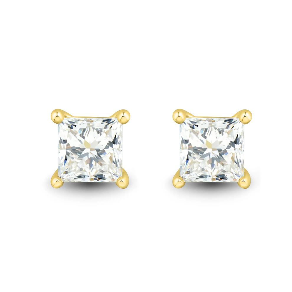 Lab Grown Diamond Princess-Cut Martini Stud Earrings in 14K Yellow Gold (2 ct. tw.) – Image 2 of 3