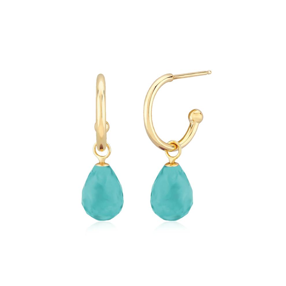 Teardrop Briolette Turquoise Hoop Earrings in 14K Yellow Gold, 23mm – Image 1 of 2