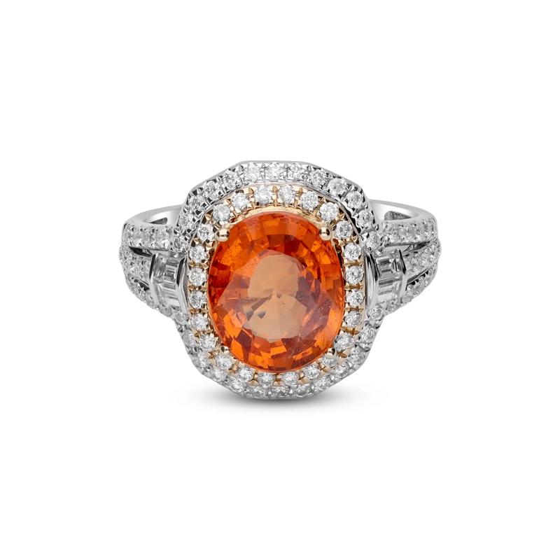 Orange Spessartite &amp; Diamond Double Halo Ring in 14K Yellow &amp; White Gold &#40;3/4 ct. tw.&#41; – Image 1 of 5