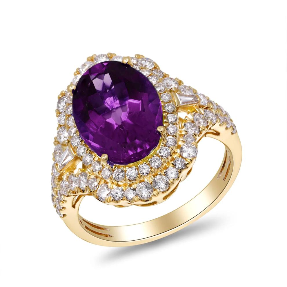 Oval Amethyst &amp; Diamond Ornate Ring in 14K Yellow Gold (1 ct. tw.) – Image 4 of 5