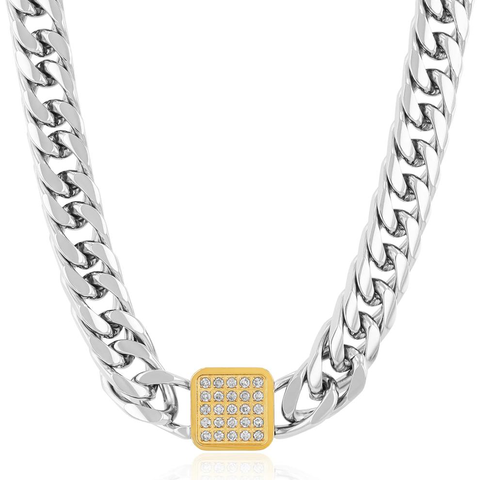 Men&rsquo;s Diamond Curb Chain in Stainless Steel (1/2 ct. tw.), 20&rdquo; – Image 1 of 2