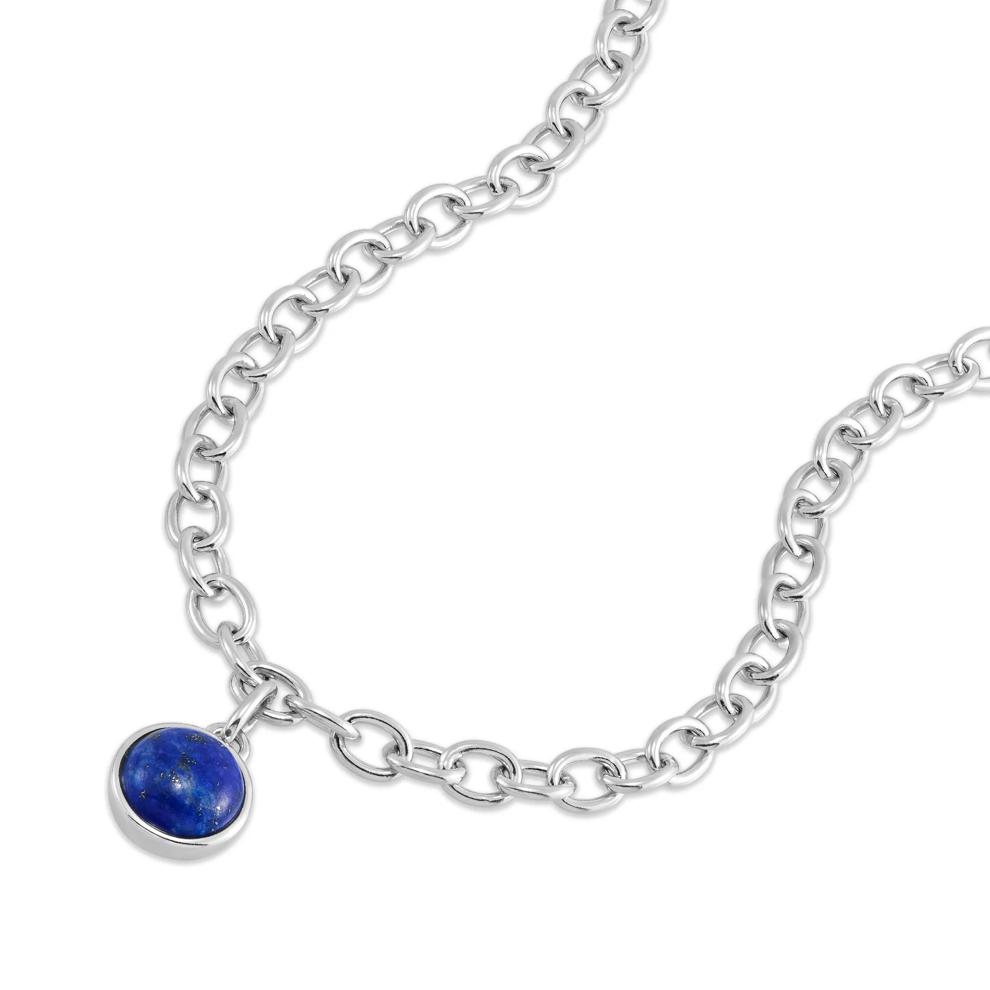 Blue Lapis Pendant Oval Link Necklace in Sterling Silver, 20" – Image 2 of 3