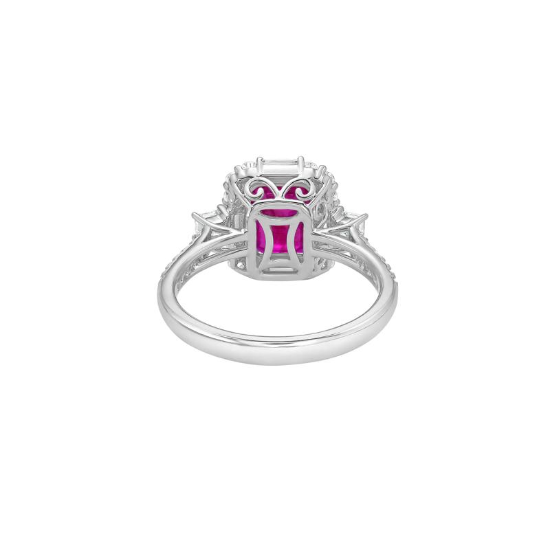 Emerald-Cut Ruby and Diamond Halo Ring in 14K White Gold &#40;3/4 ct. tw.&#41; – Image 4 of 5