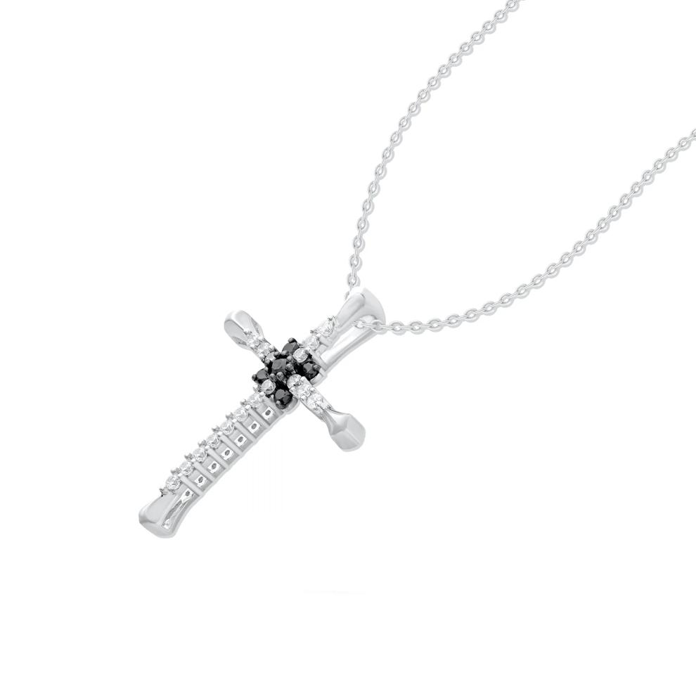 Black &amp; White Diamond Cross Pendant Necklace in Sterling Silver (1/4 ct. tw.) – Image 4 of 4