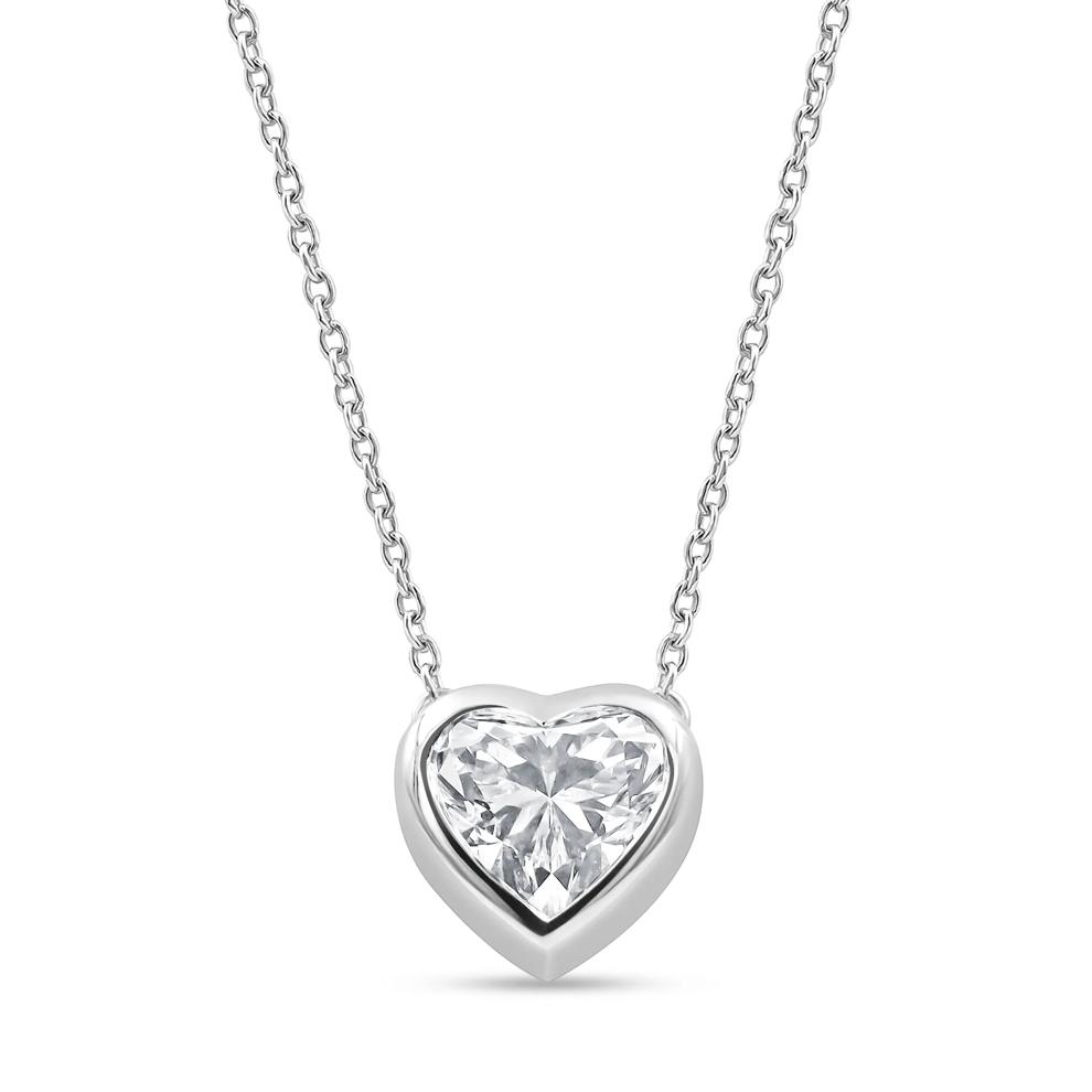 Lab Grown Diamond Bezel-Set Heart Pendant in 14K White Gold (1 ct. tw.) – Image 1 of 3