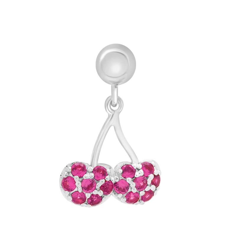 Lab-Created Ruby Cherry Bead Charm in Sterling Silver – Image 1 of 3
